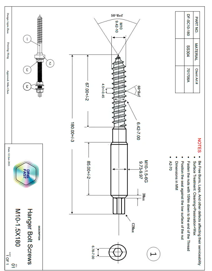 Drawing of hanger screws