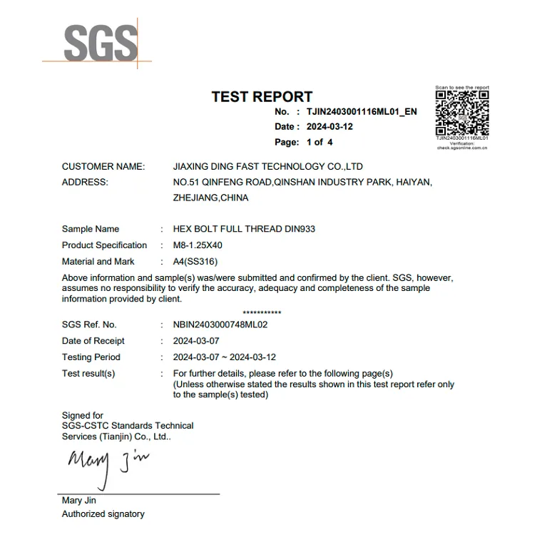 DIN933 M8 SGS report