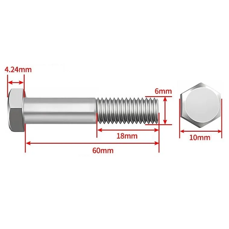 M6X60MM DIN 931 SS Bolts