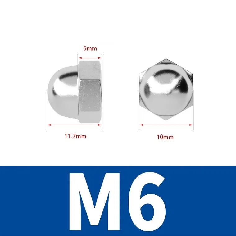 m6 stainless steel cap nuts size