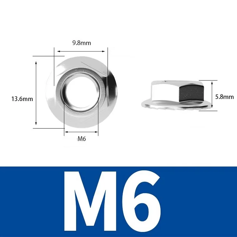 m6 stainless steel flange nut size