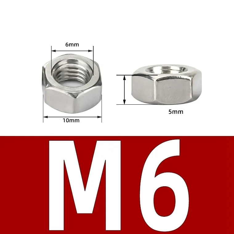 m6 stainless steel hex nut size