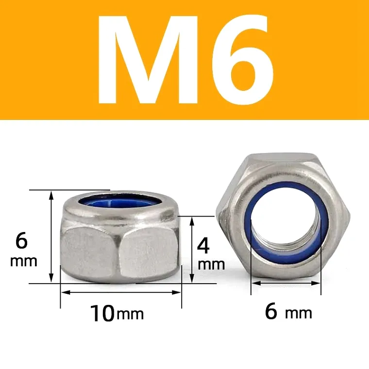 m6 stainless steel nyloc nuts size